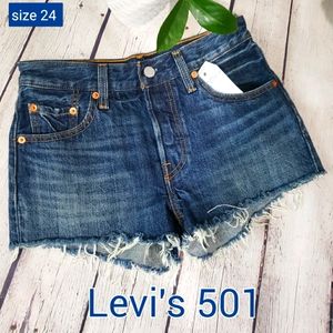 Levi's 501 Dark Wash Jean Shorts Blank Tab W 25